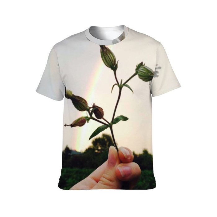 yanfind Adult Full Print T-shirts (men And Women) Landscape Summer Agriculture Grass Leaf Tree Flower Outdoors Growth Soil Rainbow