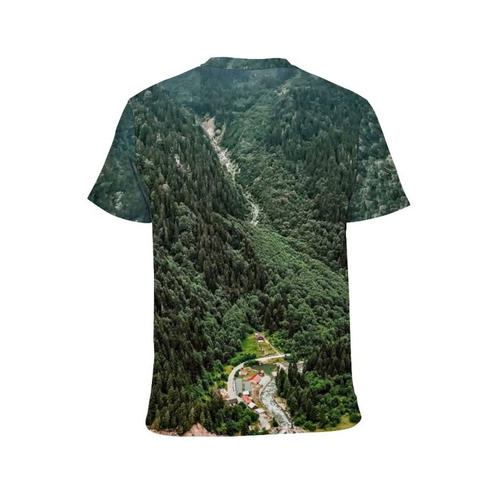 yanfind Adult Full Print T-shirts (men And Women) Wood Summer Countryside Hill Fog Tree Travel Outdoors Valley Sight Scenic