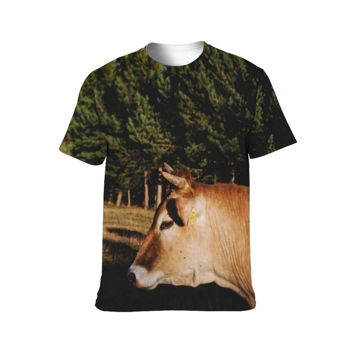 yanfind Adult Full Print T-shirts (men And Women) Landscape Countryside Agriculture Farm Grass Tree Travel Outdoors Bull Cow Rural Wildlife