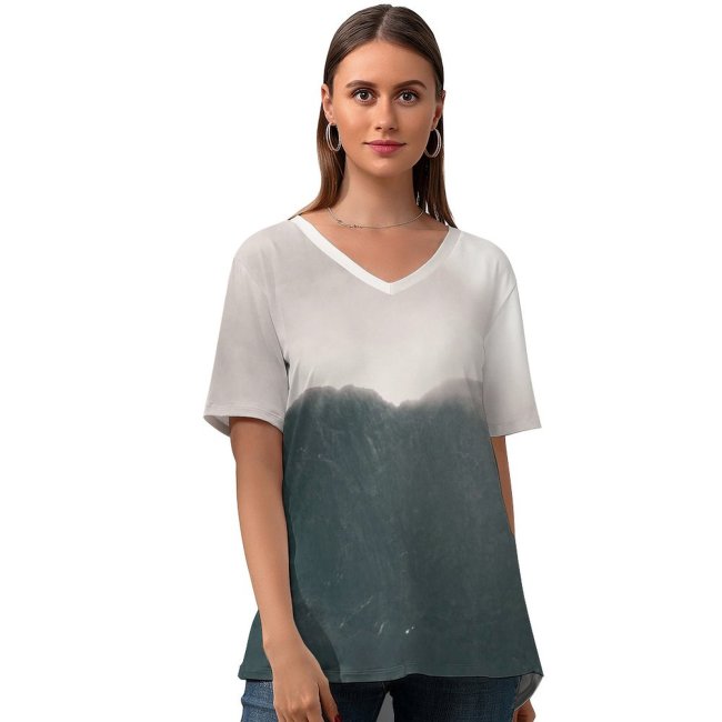 yanfind V Neck T-shirt for Women Caernarfon Cloud Mountain Pictures Nervum United Fog Mist Bw Free Kingdom Summer Top  Short Sleeve Casual Loose