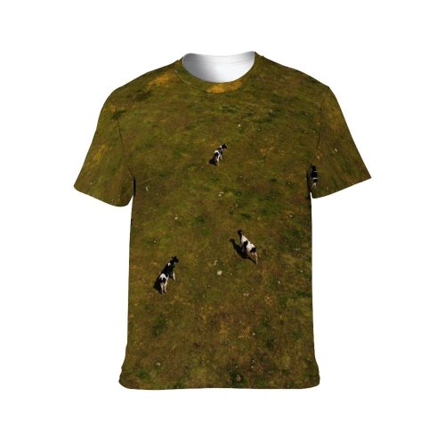 yanfind Adult Full Print T-shirts (men And Women) Landscape Bird Agriculture Farm Grass River Travel Grassland Cow Sheep Soil Cattle