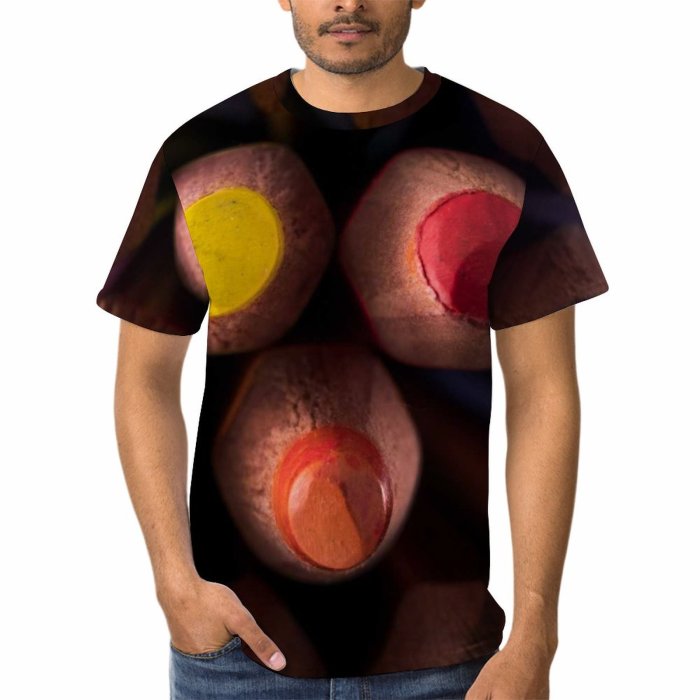 yanfind Adult Full Print T-shirts (men And Women) Wood Wooden Still Crayon Pastel Coloring Motley Round
