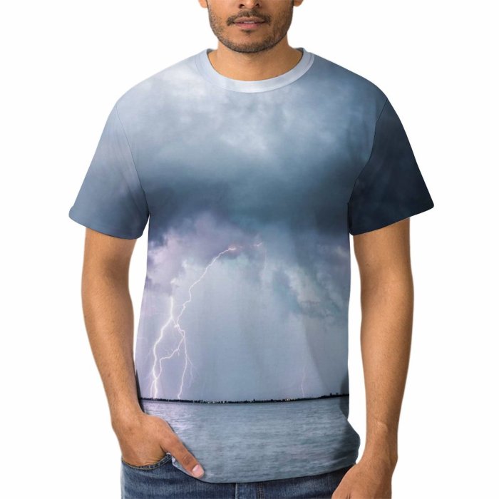 yanfind Adult Full Print T-shirts (men And Women) Sea Landscape Sunset Beach Ocean Dark Cloud Dramatic Rainbow Thunder