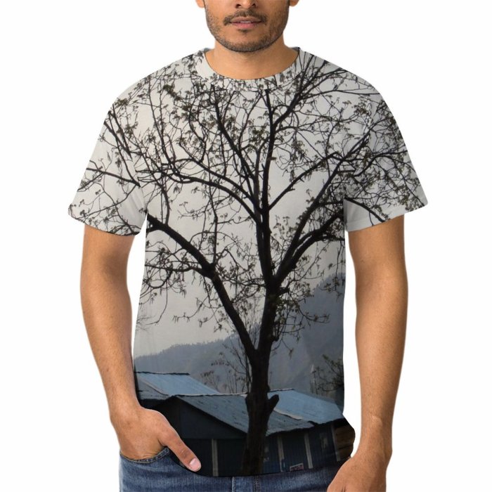 yanfind Adult Full Print Tshirts (men And Women) Landscape Tree Branches Shack Old Road