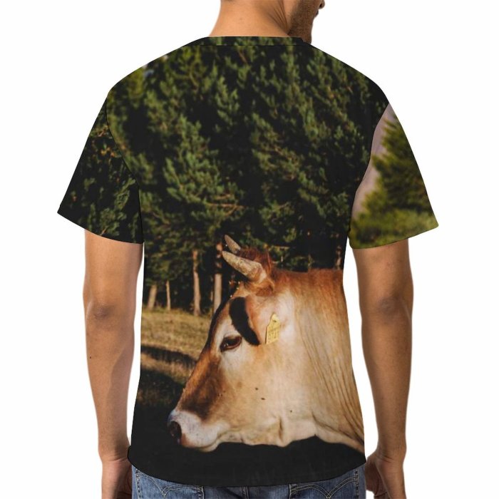 yanfind Adult Full Print T-shirts (men And Women) Landscape Countryside Agriculture Farm Grass Tree Travel Outdoors Bull Cow Rural Wildlife