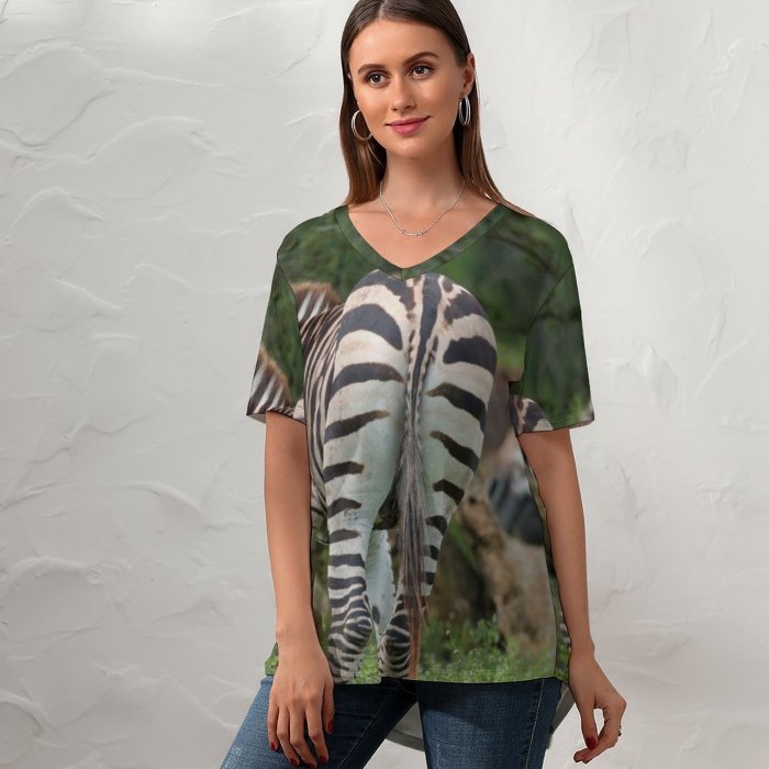 yanfind V Neck T-shirt for Women Country Fl Wildlife Wallpapers Safari Loxahatchee Stripes Zebra Pictures Creative Lion Summer Top  Short Sleeve Casual Loose