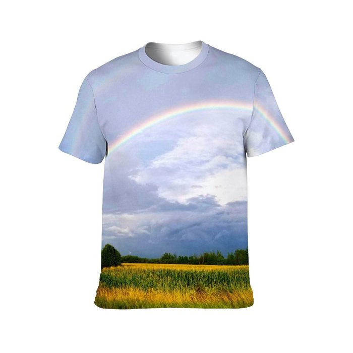 yanfind Adult Full Print T-shirts (men And Women) Landscape Field Storm Summer Agriculture Farm Grass Cloud Grassland Outdoors