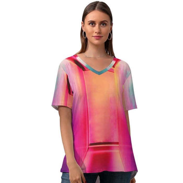 yanfind V Neck T-shirt for Women Rainbow Colorful HQ Texture Colour Wallpapers Inspiration Neon Art Pictures Creative Summer Top  Short Sleeve Casual Loose