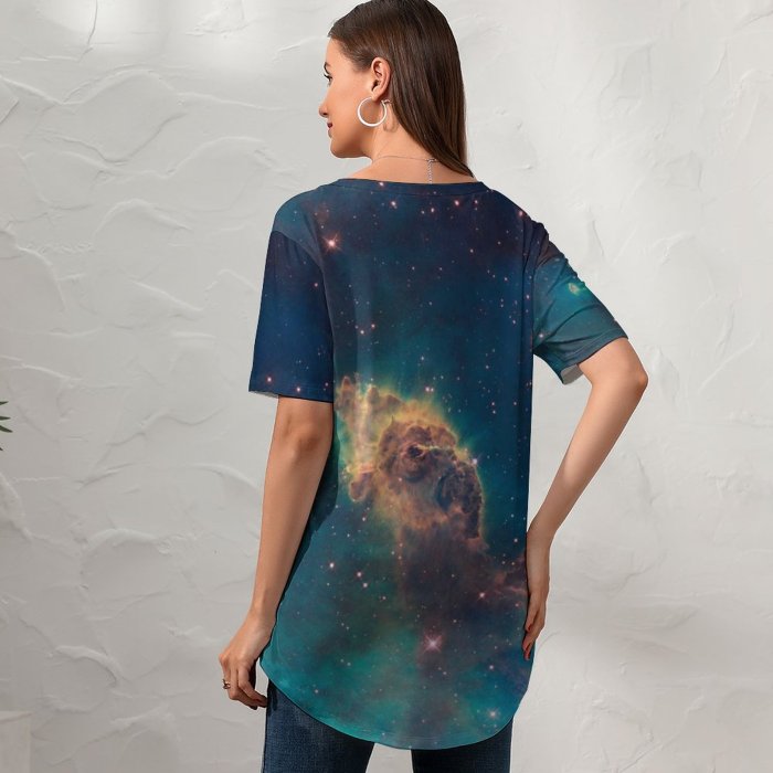 yanfind V Neck T-shirt for Women Space Carina Nebula Constellation Space Dust Astronomy Outer Space Galaxy Star Birth Summer Top  Short Sleeve Casual Loose