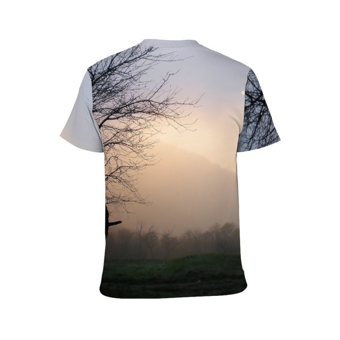 yanfind Adult Full Print T-shirts (men And Women) Landscape Sunset Tree Fog Winter