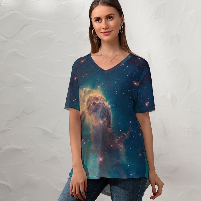 yanfind V Neck T-shirt for Women Space Carina Nebula Constellation Space Dust Astronomy Outer Space Galaxy Star Birth Summer Top  Short Sleeve Casual Loose