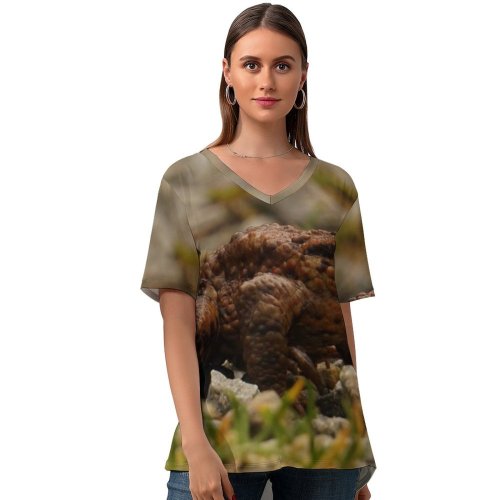 yanfind V Neck T-shirt for Women Relaxing Me Go Frog Toad Grumpy Public Lizard Wildlife Reptile Away Summer Top  Short Sleeve Casual Loose