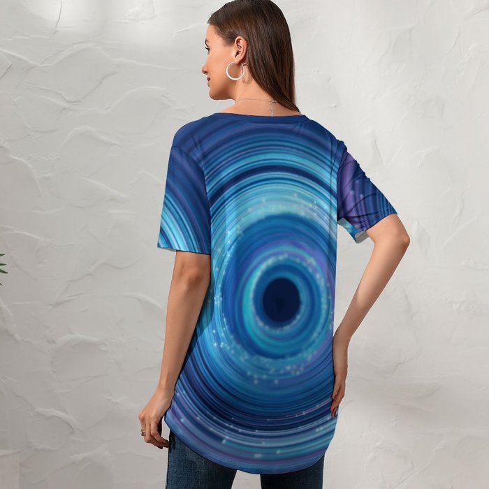 yanfind V Neck T-shirt for Women Nour Almasri Abstract Spiral Circles Experiment Render Summer Top  Short Sleeve Casual Loose