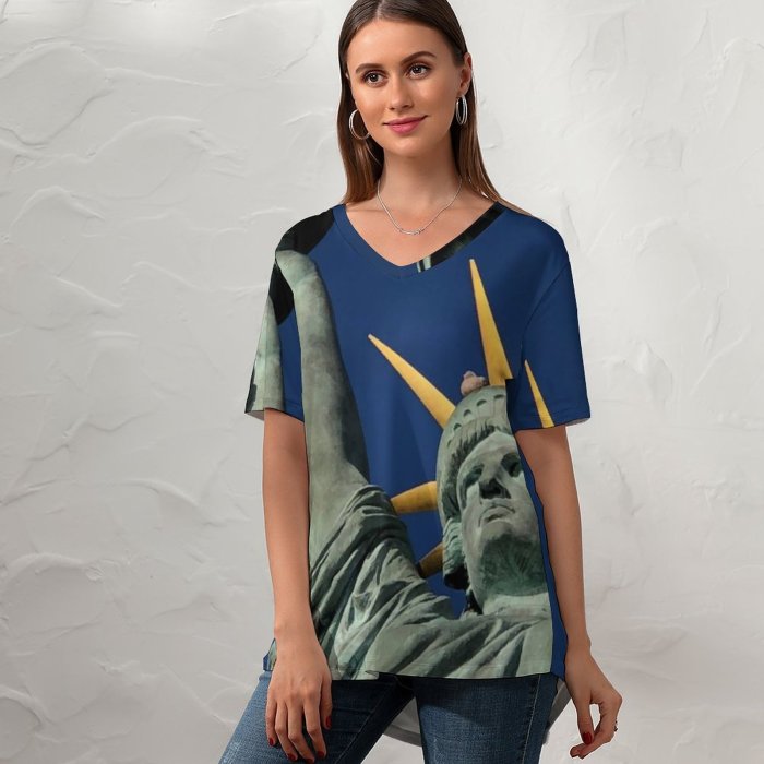 yanfind V Neck T-shirt for Women Structure Paris Public Wallpapers Architecture Gargoyle Torch York Statueofliberty Art Pictures Summer Top  Short Sleeve Casual Loose