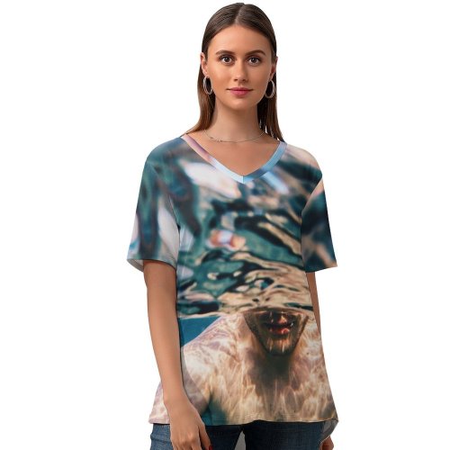 yanfind V Neck T-shirt for Women Pool Dive Rays Nonsapvisuals Fun Wallpapers Sea Oxygen Stock Free Mouth Summer Top  Short Sleeve Casual Loose