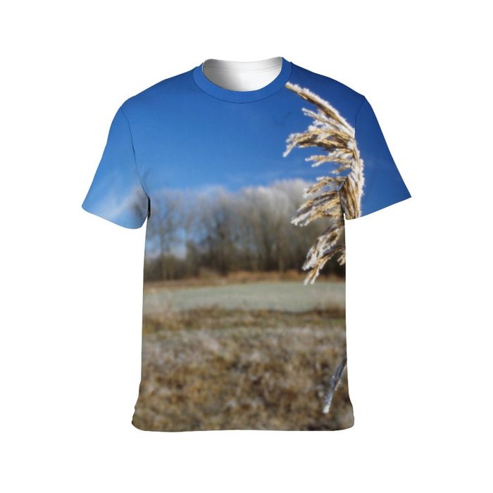 yanfind Adult Full Print T-shirts (men And Women) Landscape Trees Woods Snow Winter Straw Frozen