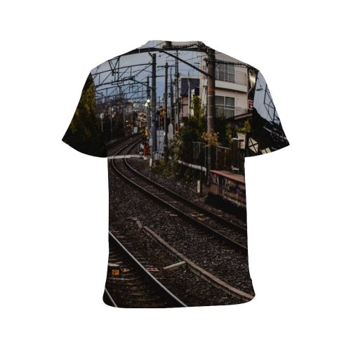 yanfind Adult Full Print T-shirts (men And Women) Light Road Train Vehicle Station Outdoors Iron Wire Electricity Locomotive Transportation