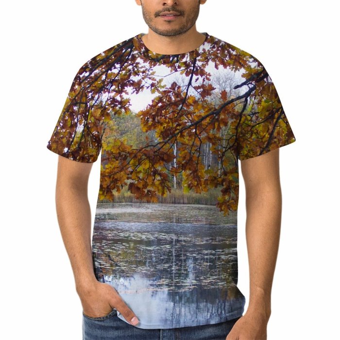yanfind Adult Full Print Tshirts (men And Women) Leafs Tree Branch Lake Autumn Reflection