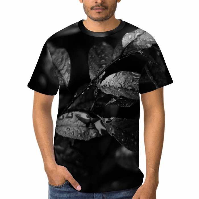 yanfind Adult Full Print T-shirts (men And Women) Leaves Droplets Tones Contrast Simplicity Abstract Tree Bspo06 Blackandwhite