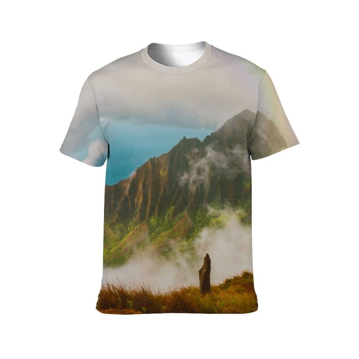 yanfind Adult Full Print T-shirts (men And Women) Wood Landscape Sunset Fog Mist Tree Travel Waterfall Rock Outdoors Rainbow