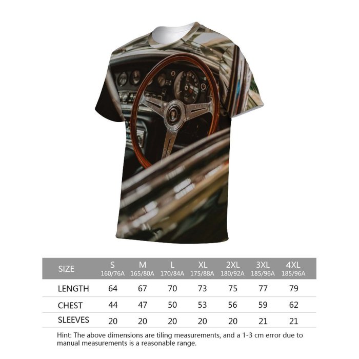 yanfind Adult Full Print T-shirts (men And Women) Vehicle Travel Chrome Speed Retro Drive Steering Wheel Dashboard Automotive Convertible