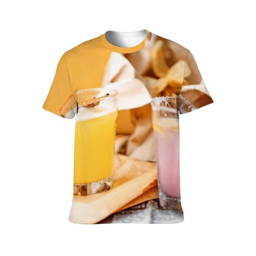 yanfind Adult Full Print T-shirts (men And Women) Wood Glass Beer Sugar Rustic Juice Health Homemade Ingredients Traditional Delicious Thirst