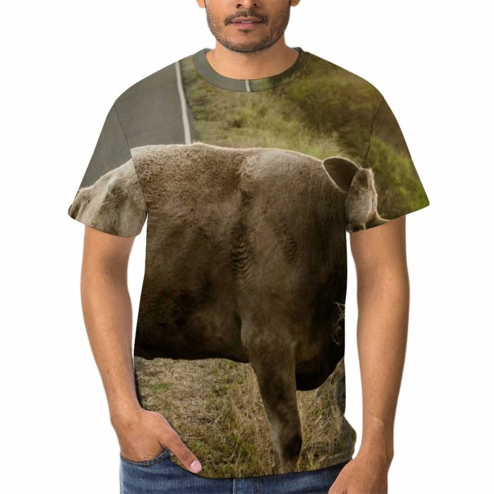 yanfind Adult Full Print T-shirts (men And Women) Landscape Field Summer Countryside Agriculture Grass Travel Grassland Outdoors Cow Rural Pasture