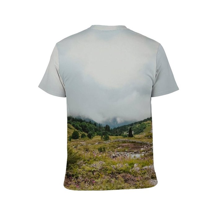 yanfind Adult Full Print T-shirts (men And Women) Summer Hill Fog Grass Mist Tree Travel Flower Rock Outdoors