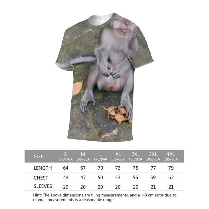 yanfind Adult Full Print T-shirts (men And Women) Street Cute Grass Park Grey Tree Young Monkey Cat Outdoors Wild Walk