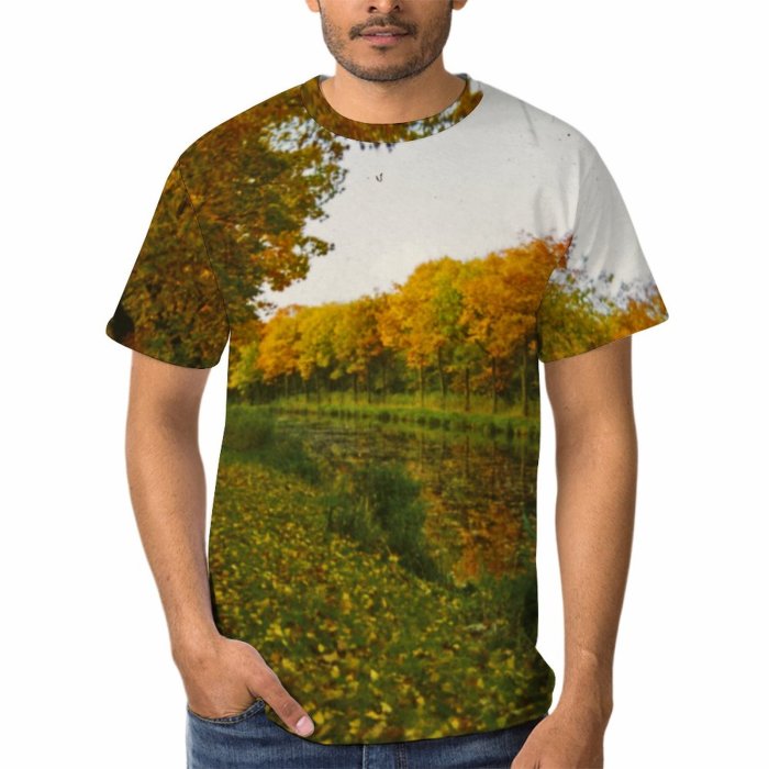 yanfind Adult Full Print T-shirts (men And Women) Landscape Trees Natural Outside Plants Woods Sky Autumn