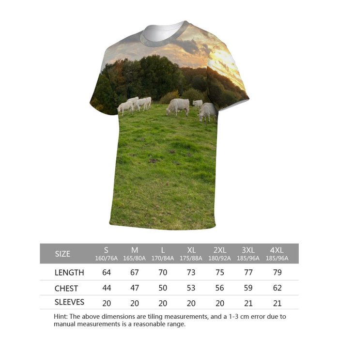 yanfind Adult Full Print T-shirts (men And Women) Landscape Field Summer Countryside Agriculture Farm Grass Outdoors Cow Rural Sheep Farmland