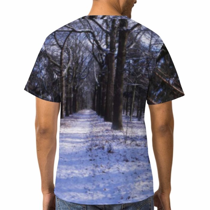 yanfind Adult Full Print T-shirts (men And Women) Landscape Trees Woods Forest Winter Snow Road