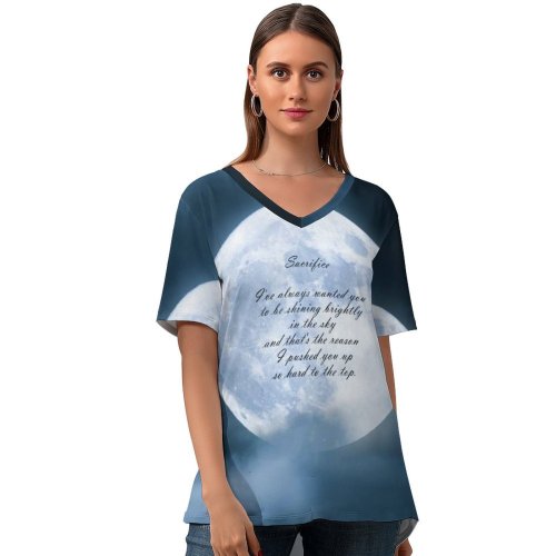 yanfind V Neck T-shirt for Women Nyein Chan Aung Quotes Sacrifice Popular Quotes Moon Clouds Night Dark Inspirational Summer Top  Short Sleeve Casual Loose