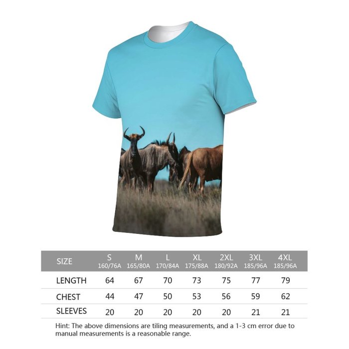 yanfind Adult Full Print T-shirts (men And Women) Grass Deer Outdoors Wild Bull Cow Safari Wildlife Pasture Horn Antelope