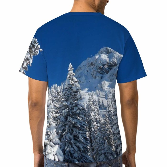 yanfind Adult Full Print T-shirts (men And Women) Sky Snow Snowcapped Trees Winter