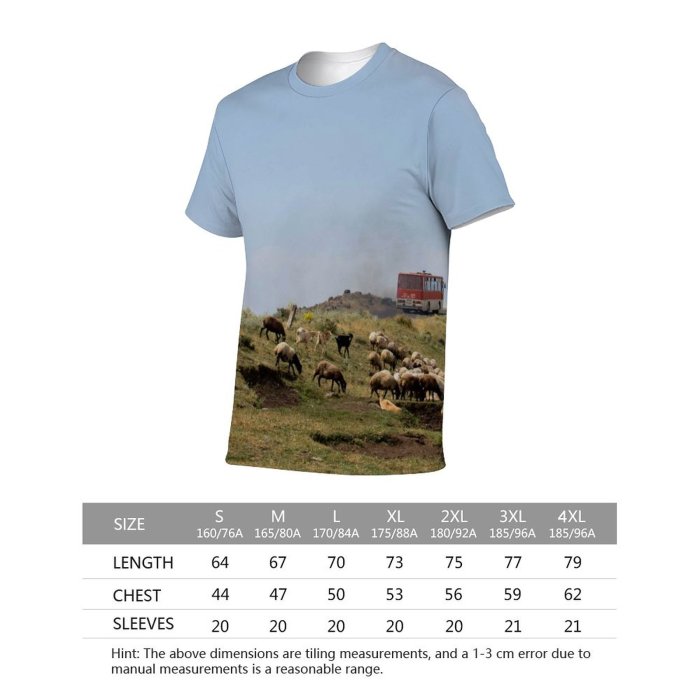 yanfind Adult Full Print T-shirts (men And Women) Landscape Summer Countryside Agriculture Grass Travel Outdoors Cow Rural Sheep Farmland
