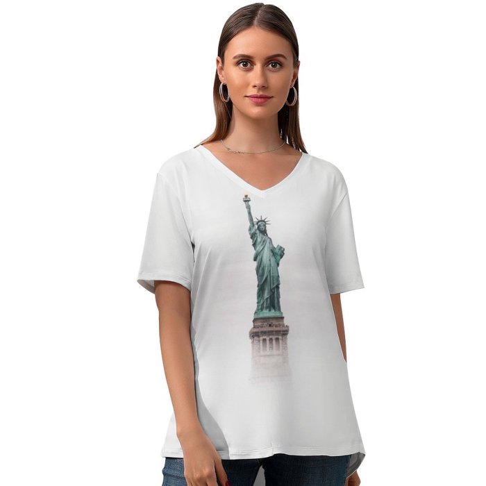 yanfind V Neck T-shirt for Women Building StatueGreen HQ Wallpapers Architecture States York Monument America Art Pictures Summer Top  Short Sleeve Casual Loose