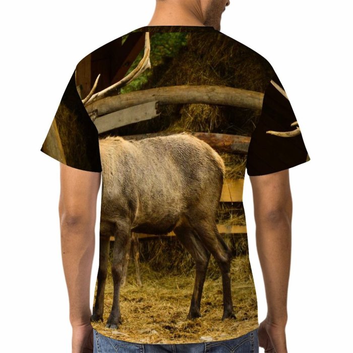 yanfind Adult Full Print T-shirts (men And Women) Wood Field Farm Grass Fall Reindeer Outdoors Bull Cow Moose Wildlife Stag