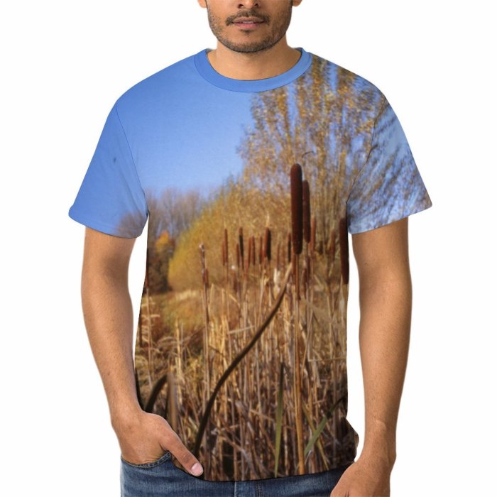 yanfind Adult Full Print T-shirts (men And Women) Landscape Trees Grass Whey Fields Woods