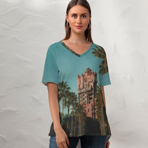 yanfind V Neck T-shirt for Women Vista Disney's Lake Studios United Hollywood Buena States Summer Top  Short Sleeve Casual Loose