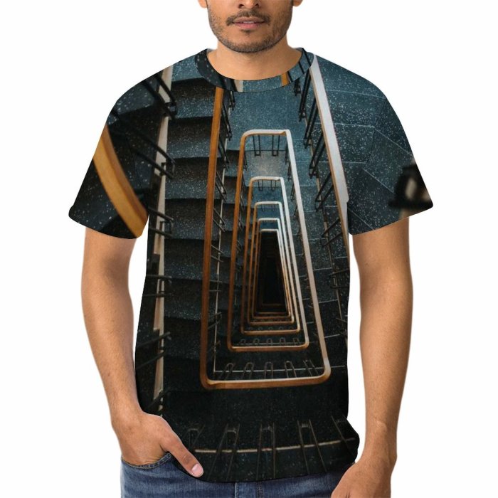 yanfind Adult Full Print T-shirts (men And Women) Wood Art Texture Wall Architecture Ladder Reflection Design Iron Retro