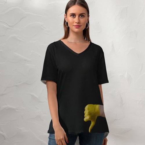 yanfind V Neck T-shirt for Women Sleeve Finger Pictures Hate Arm Wrist Apparel Free Summer Top  Short Sleeve Casual Loose