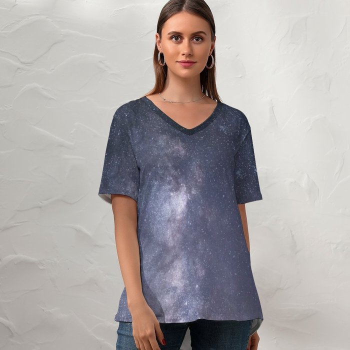 yanfind V Neck T-shirt for Women Constellations Space Night Way Astronomy Sky Wallpapers Outdoors Evening Nebula Free Summer Top  Short Sleeve Casual Loose