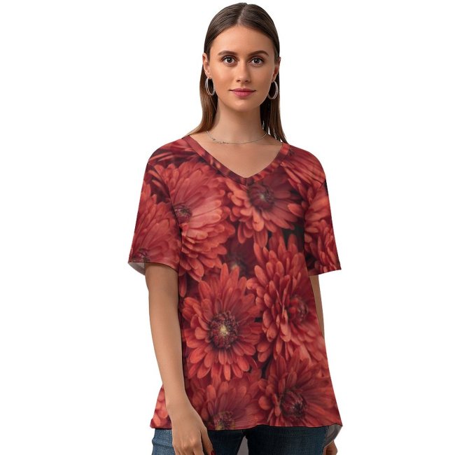yanfind V Neck T-shirt for Women Res Bokeh High Bouquet Hr HQ Texture Europe Public Wallpapers Dahlia Summer Top  Short Sleeve Casual Loose