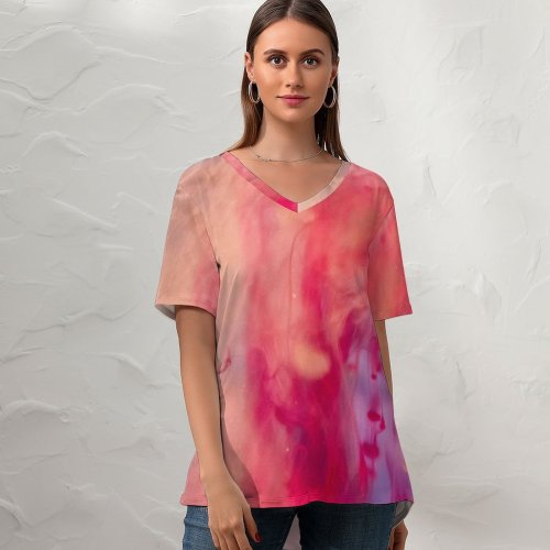 yanfind V Neck T-shirt for Women Splash HQ Texture Artistic Colour Wallpapers Inkdrops Editing Art Mixture Creative Summer Top  Short Sleeve Casual Loose