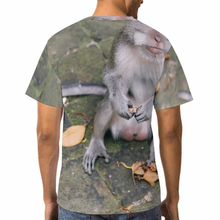 yanfind Adult Full Print T-shirts (men And Women) Street Cute Grass Park Grey Tree Young Monkey Cat Outdoors Wild Walk