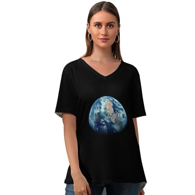 yanfind V Neck T-shirt for Women Raziel Abulafia Space Black Dark Earth Atmosphere Planet Summer Top  Short Sleeve Casual Loose