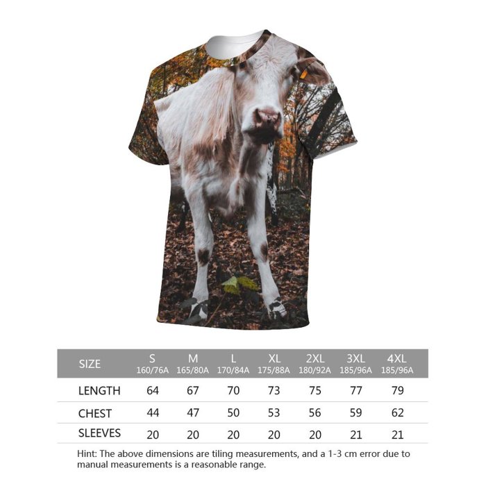 yanfind Adult Full Print T-shirts (men And Women) Landscape Field Winter Countryside Agriculture Farm Grass Park Tree Fall Bull Cow