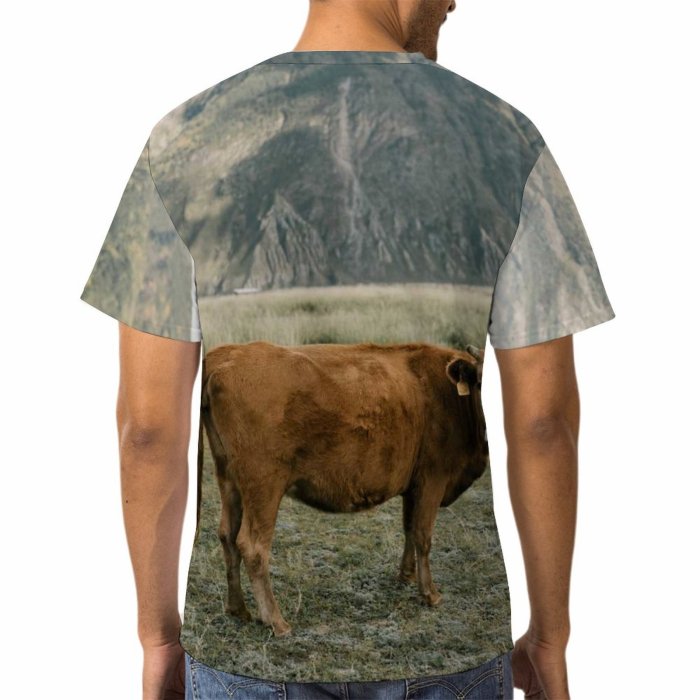 yanfind Adult Full Print T-shirts (men And Women) Landscape Countryside Agriculture Farm Grass Grassland Outdoors Cow Rural Calf Pasture Cattle