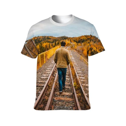 yanfind Adult Full Print T-shirts (men And Women) Wood Road Train Distance Railway Perspective Locomotive Guidance Transportation System